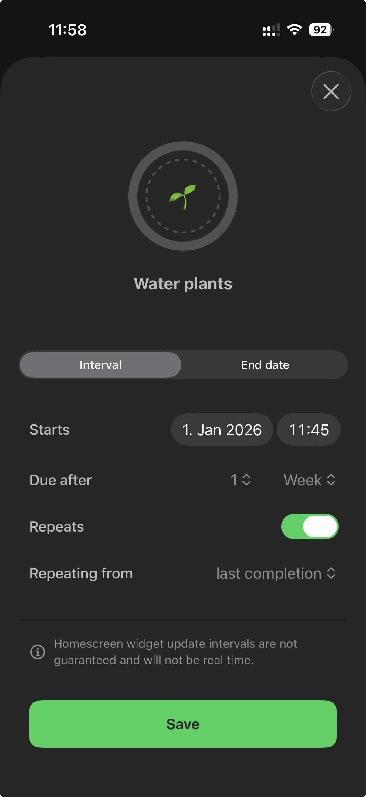 Mindr app - create recurring task
